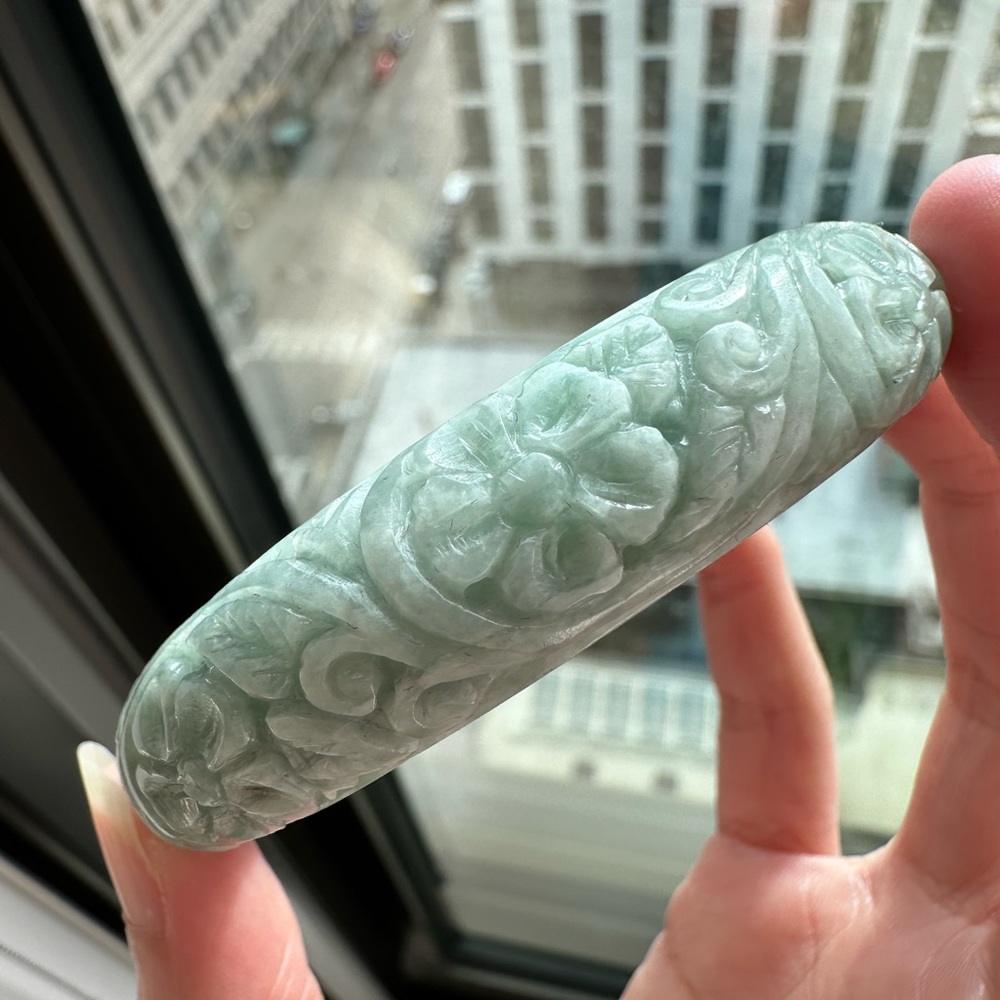 Jadeite Jade Engraved Flower Bangle Diameter 59 mm